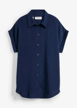 bonprix Nachhaltigere Materialien|Blusen & Tuniken^Kurzarmbluse mit recyceltem Polyester dunkelblau