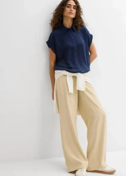 bonprix Nachhaltigere Materialien|Blusen & Tuniken^Kurzarmbluse mit recyceltem Polyester dunkelblau