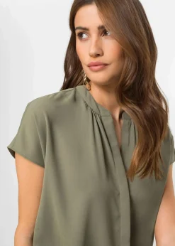 bonprix Blusen & Tuniken|Bekleidung·Jacken & Mäntel^Kurzarmbluse mit verdeckter Knopfleiste oliv