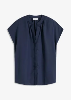bonprix Blusen & Tuniken|Bekleidung·Jacken & Mäntel^Kurzarmbluse mit verdeckter Knopfleiste dunkelblau