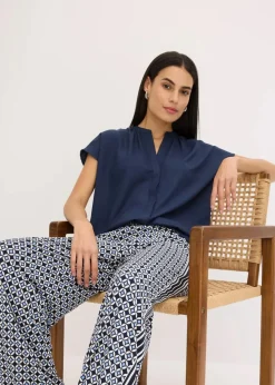bonprix Blusen & Tuniken|Bekleidung·Jacken & Mäntel^Kurzarmbluse mit verdeckter Knopfleiste dunkelblau