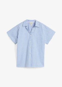 bonprix Bekleidung·Jacken & Mäntel|Blusen & Tuniken^Kurzarmhemd aus Seersucker gletscherblau/wollweiß