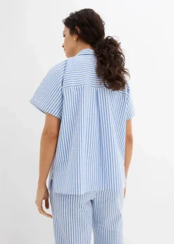 bonprix Bekleidung·Jacken & Mäntel|Blusen & Tuniken^Kurzarmhemd aus Seersucker gletscherblau/wollweiß