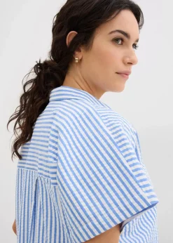 bonprix Bekleidung·Jacken & Mäntel|Blusen & Tuniken^Kurzarmhemd aus Seersucker gletscherblau/wollweiß