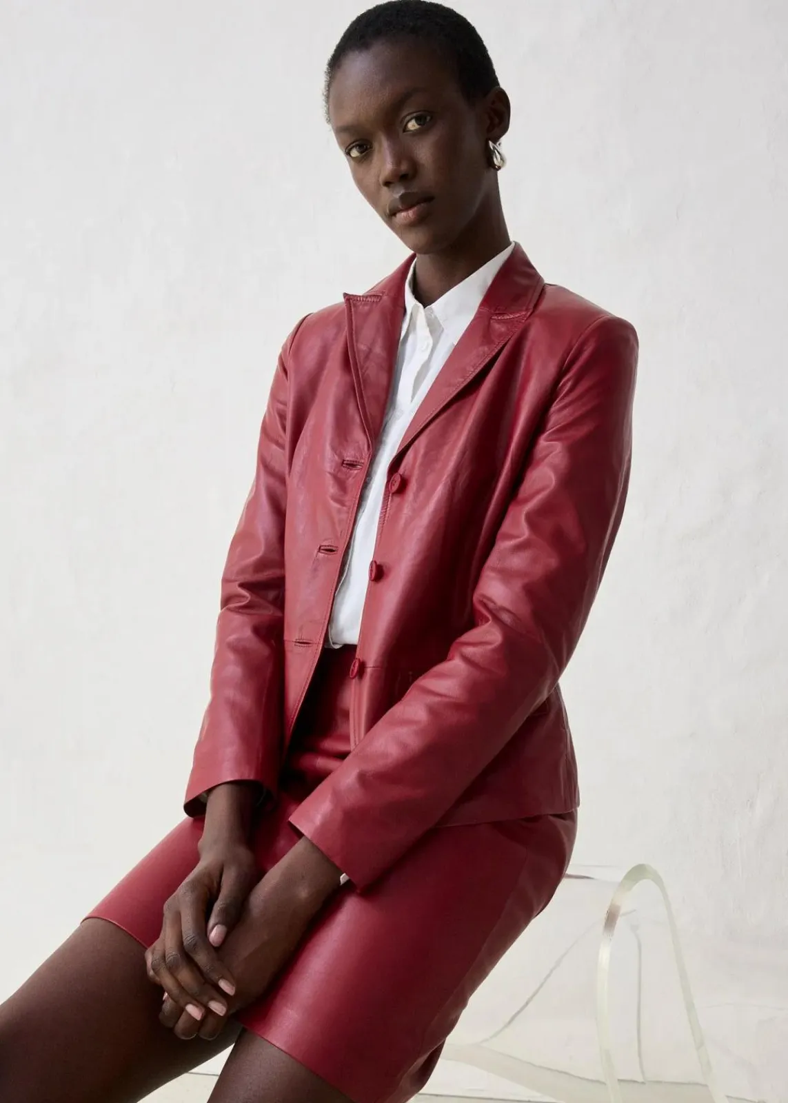 bonprix Bekleidung·Basics|Blazer^Kurzblazer aus Lammnappa kastanienrot