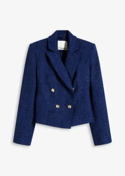bonprix Blazer|Bekleidung·Basics^Kurzblazer aus softem Bouclé mitternachtsblau meliert