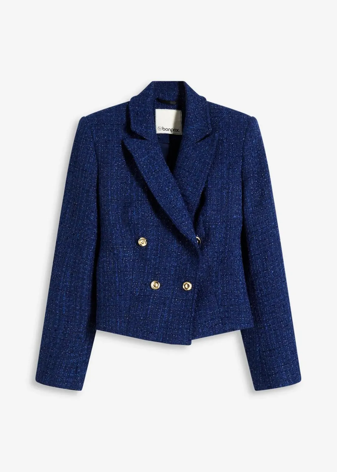 bonprix Blazer|Bekleidung·Basics^Kurzblazer aus softem Bouclé mitternachtsblau meliert