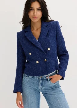 bonprix Blazer|Bekleidung·Basics^Kurzblazer aus softem Bouclé mitternachtsblau meliert