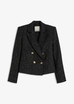 bonprix Bekleidung·Basics|Blazer^Kurzblazer aus softem Bouclé schwarz meliert