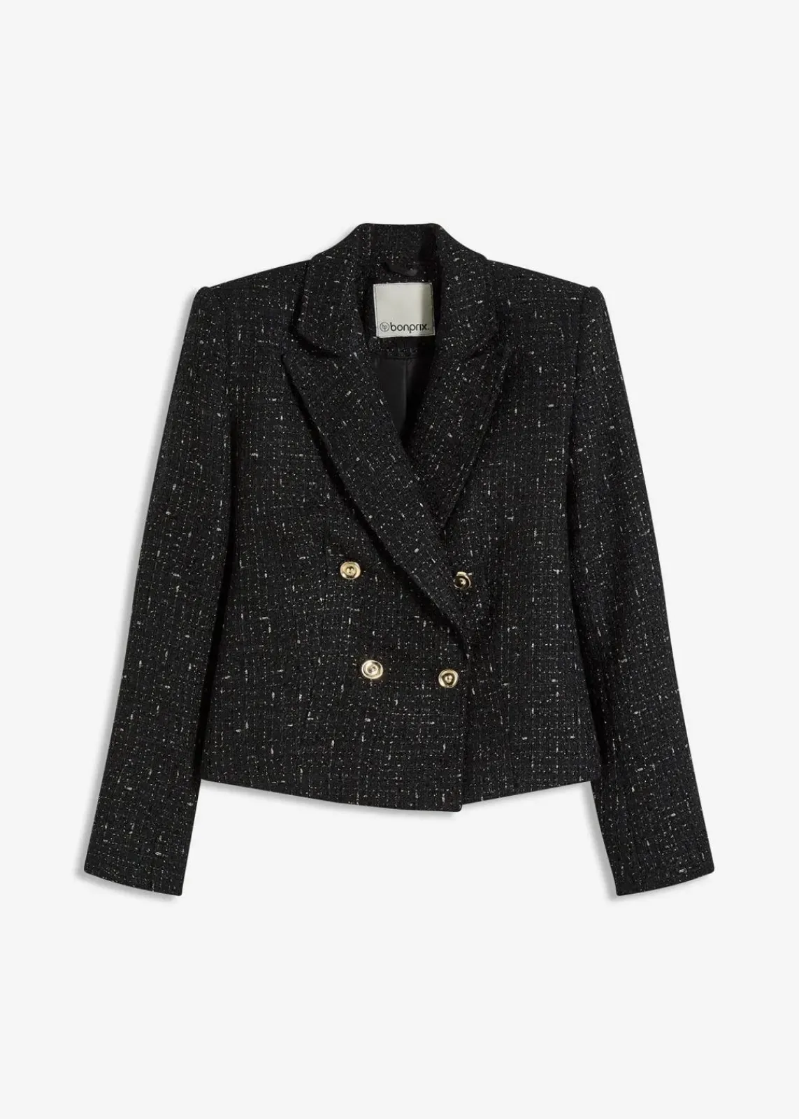 bonprix Bekleidung·Basics|Blazer^Kurzblazer aus softem Bouclé schwarz meliert