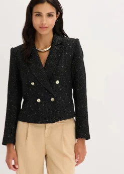 bonprix Bekleidung·Basics|Blazer^Kurzblazer aus softem Bouclé schwarz meliert