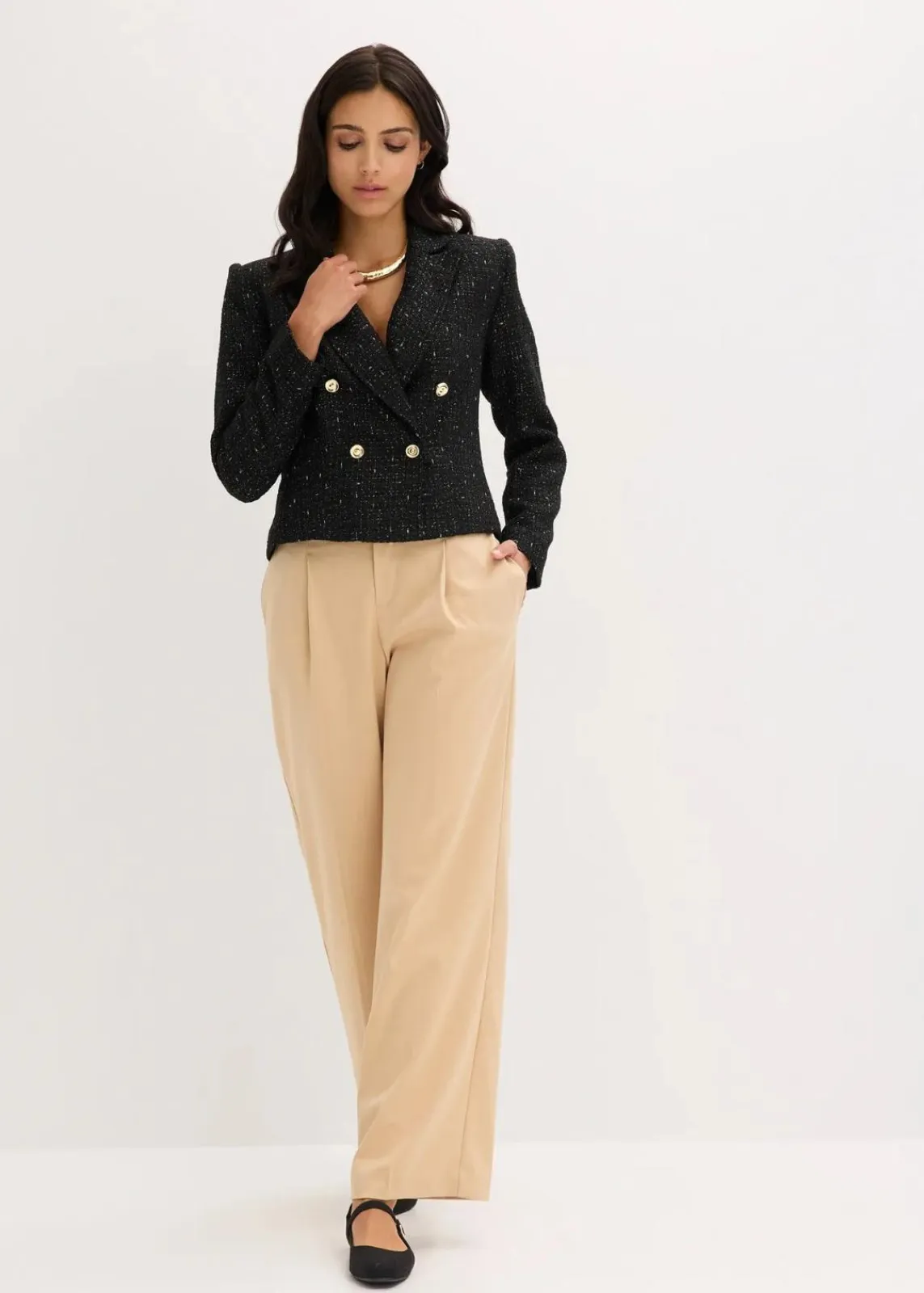 bonprix Bekleidung·Basics|Blazer^Kurzblazer aus softem Bouclé schwarz meliert