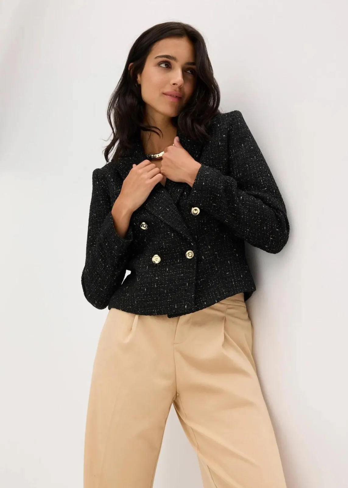 bonprix Bekleidung·Basics|Blazer^Kurzblazer aus softem Bouclé schwarz meliert