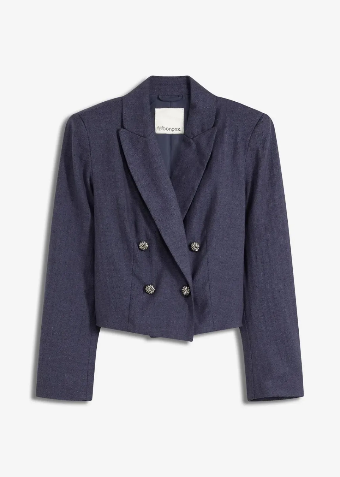 bonprix Bekleidung·Basics|Blazer^Kurzblazer mit markanten Schultern dunkelblau meliert