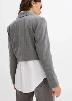 bonprix Bekleidung·Basics|Nachhaltigere Materialien^Kurzblazer mit Reverskragen rauchgrau/schiefergrau gestreift