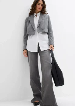 bonprix Bekleidung·Basics|Nachhaltigere Materialien^Kurzblazer mit Reverskragen rauchgrau/schiefergrau gestreift