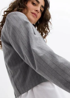 bonprix Bekleidung·Basics|Nachhaltigere Materialien^Kurzblazer mit Reverskragen rauchgrau/schiefergrau gestreift