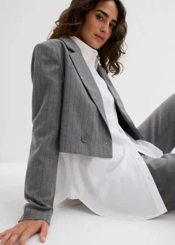 bonprix Bekleidung·Basics|Nachhaltigere Materialien^Kurzblazer mit Reverskragen rauchgrau/schiefergrau gestreift