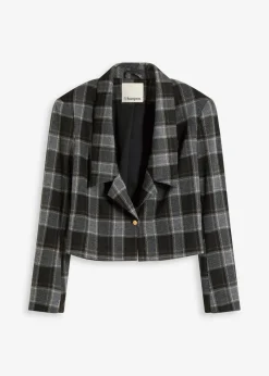 bonprix Bekleidung·Basics|Blazer^Kurzblazer mit Schmuck-Knopf grau kariert
