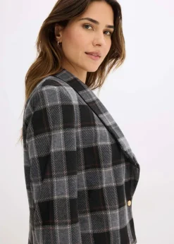 bonprix Bekleidung·Basics|Blazer^Kurzblazer mit Schmuck-Knopf grau kariert