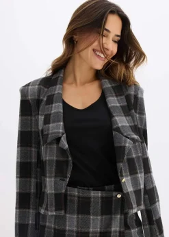 bonprix Bekleidung·Basics|Blazer^Kurzblazer mit Schmuck-Knopf grau kariert