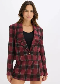 bonprix Blazer|Bekleidung·Basics^Kurzblazer mit Schmuck-Knopf rot kariert