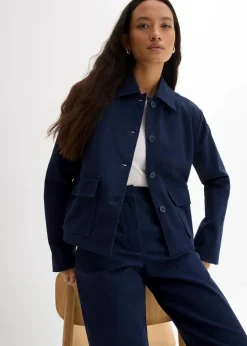 bonprix Bekleidung·Hosen|Zweiteiler & Sets^Kurze Übergangsjacke aus elastischem Bio-Baumwoll-Mix dunkelblau