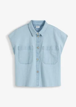 bonprix Bekleidung·Jacken & Mäntel|Blusen & Tuniken^Kurze Boxy-Jeansbluse eisblau denim used