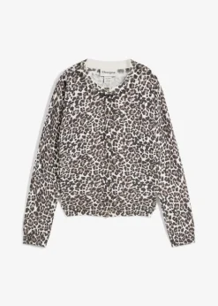 bonprix Strickmode|Pullover & Strickjacken^Kurze Feinstrickjacke beige leo bedruckt