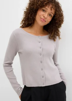 bonprix Nachhaltigere Materialien|Pullover & Strickjacken^Kurze Feinstrickjacke hellgrau