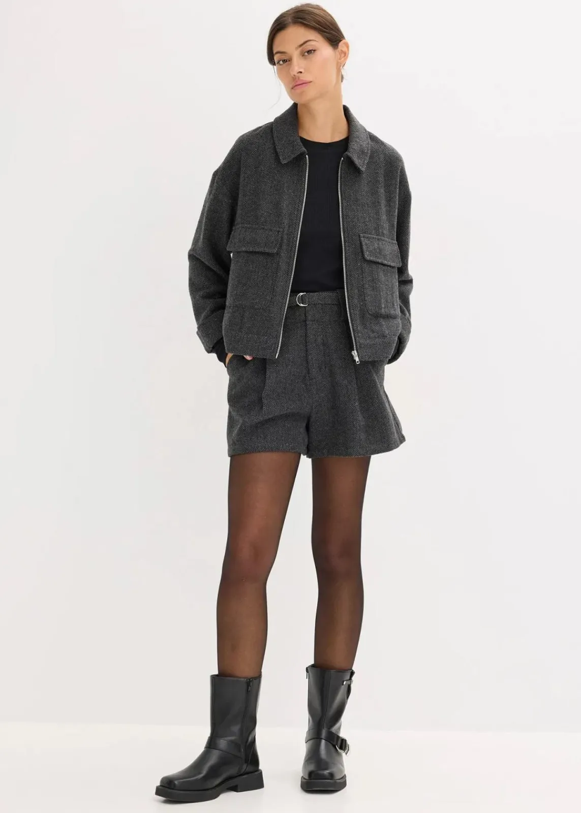 bonprix Bekleidung·Hosen|Jacken & Mäntel^Kurze Jacke anthrazit meliert