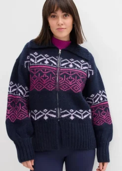 bonprix Pullover & Strickjacken|Bekleidung·Jeans^Kurze Norweger-Strickjacke dunkelblau bedruckt