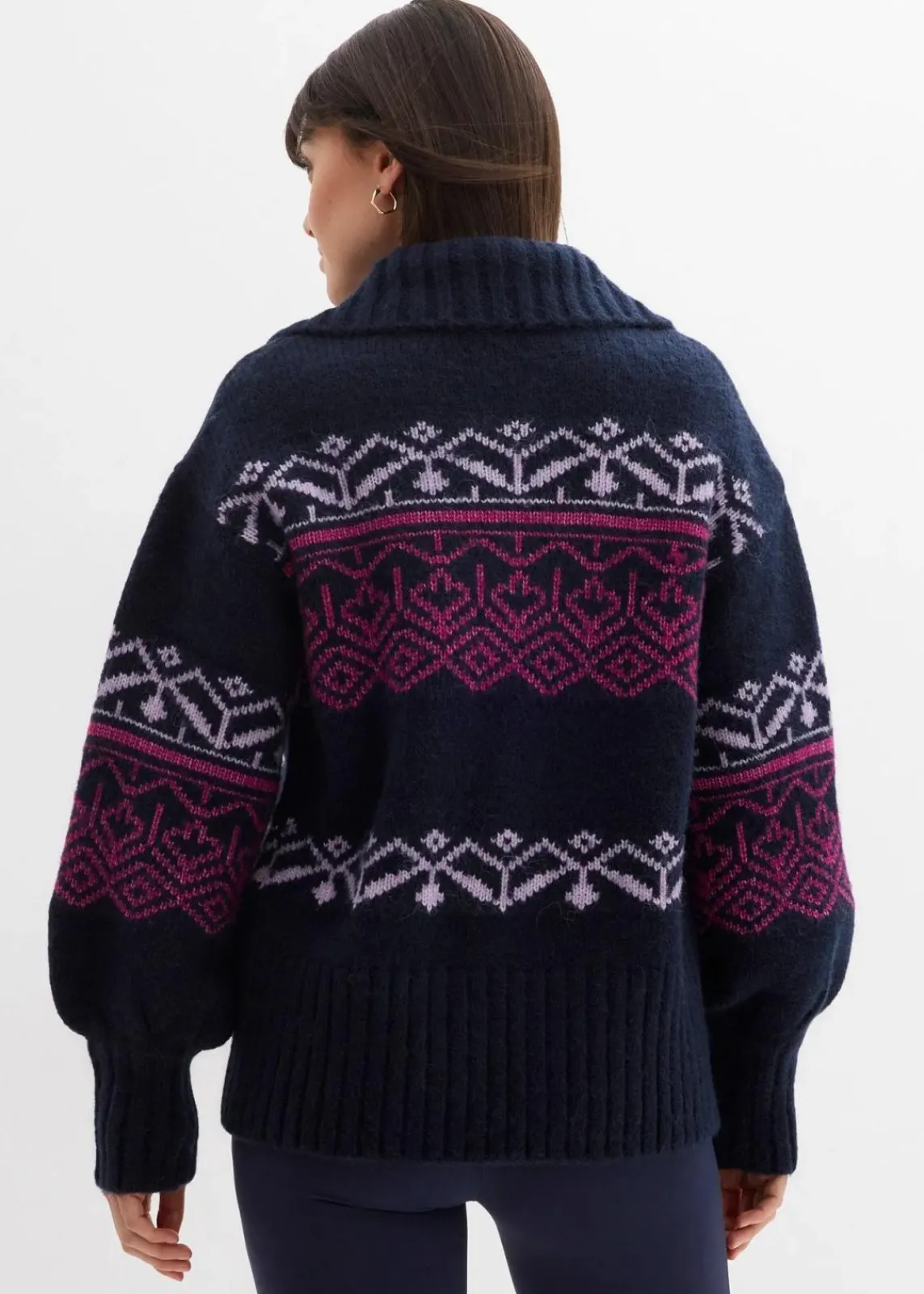 bonprix Pullover & Strickjacken|Bekleidung·Jeans^Kurze Norweger-Strickjacke dunkelblau bedruckt