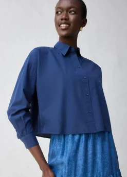 bonprix Blusen & Tuniken|Bekleidung·Jacken & Mäntel^Kurze Oversize Bluse mit Seidenanteil dunkelblau