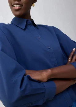 bonprix Blusen & Tuniken|Bekleidung·Jacken & Mäntel^Kurze Oversize Bluse mit Seidenanteil dunkelblau