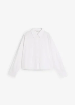 bonprix Bekleidung·Jacken & Mäntel|Blusen & Tuniken^Kurze Oversize Bluse mit Seidenanteil weiß