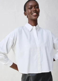 bonprix Bekleidung·Jacken & Mäntel|Blusen & Tuniken^Kurze Oversize Bluse mit Seidenanteil weiß