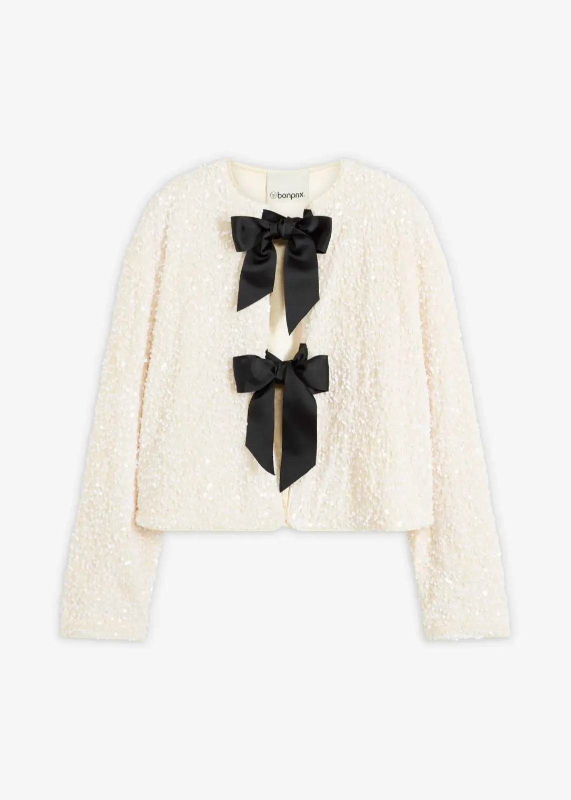 bonprix Jacken & Mäntel|Bekleidung·Hosen^kurze Pailletten-Jacke wollweiß