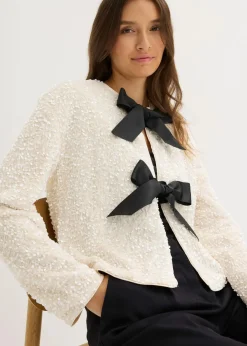 bonprix Jacken & Mäntel|Bekleidung·Hosen^kurze Pailletten-Jacke wollweiß