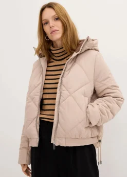 bonprix Bekleidung·Hosen|Jacken & Mäntel^Kurze Steppjacke mit Futter in Kontrastfarbe mandelbeige/hellbraun