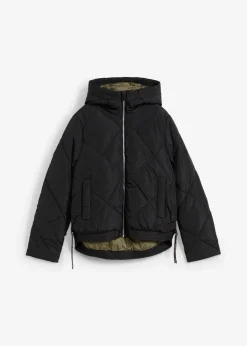 bonprix Jacken & Mäntel|Bekleidung·Hosen^Kurze Steppjacke mit Futter in Kontrastfarbe schwarz/dunkeloliv