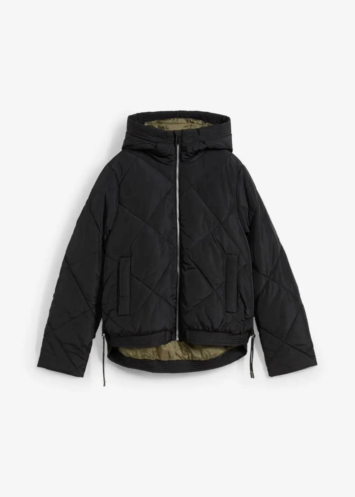 bonprix Jacken & Mäntel|Bekleidung·Hosen^Kurze Steppjacke mit Futter in Kontrastfarbe schwarz/dunkeloliv