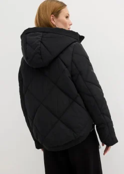bonprix Jacken & Mäntel|Bekleidung·Hosen^Kurze Steppjacke mit Futter in Kontrastfarbe schwarz/dunkeloliv