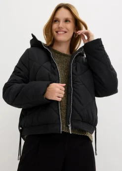 bonprix Jacken & Mäntel|Bekleidung·Hosen^Kurze Steppjacke mit Futter in Kontrastfarbe schwarz/dunkeloliv