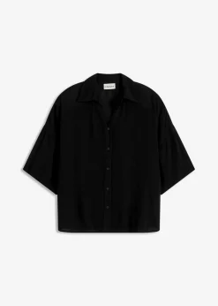 bonprix Strandmode|Blusen & Tuniken^Kurze Strandbluse aus fließender Viskose schwarz