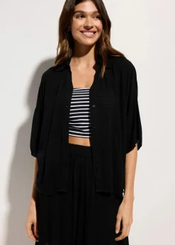 bonprix Strandmode|Blusen & Tuniken^Kurze Strandbluse aus fließender Viskose schwarz