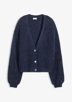 bonprix Bekleidung·Umstandsmode|Bekleidung·Jeans^Kurze Strickjacke mit Glitzergarn und Wollanteil dunkelblau meliert