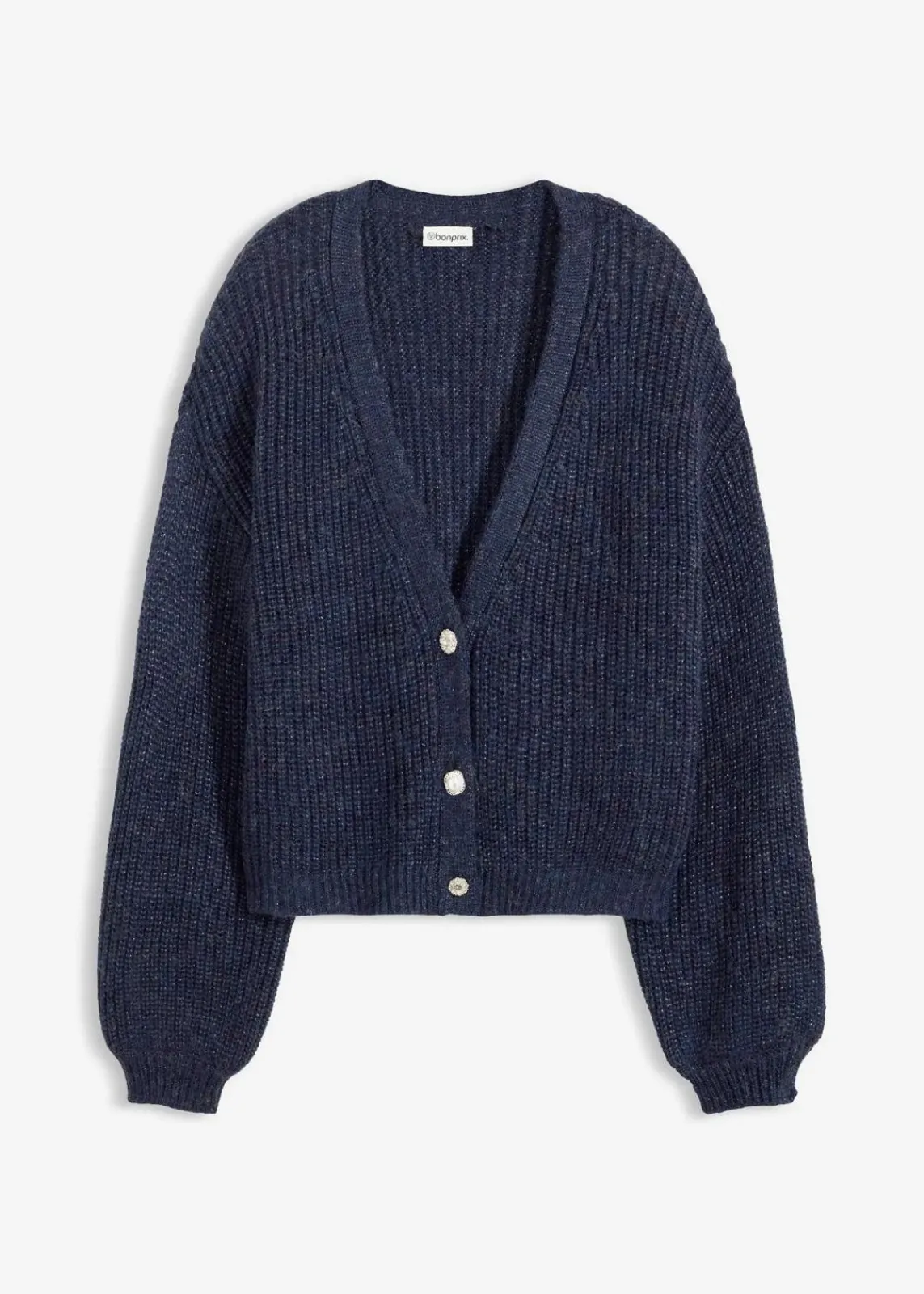 bonprix Bekleidung·Umstandsmode|Bekleidung·Jeans^Kurze Strickjacke mit Glitzergarn und Wollanteil dunkelblau meliert