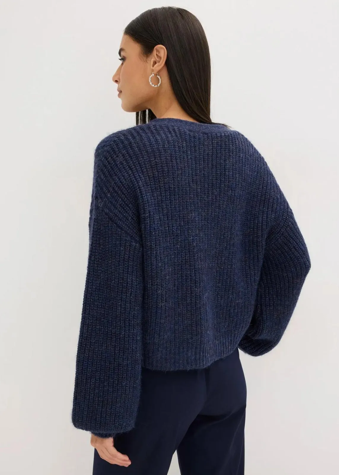 bonprix Bekleidung·Umstandsmode|Bekleidung·Jeans^Kurze Strickjacke mit Glitzergarn und Wollanteil dunkelblau meliert