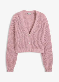 bonprix Pullover & Strickjacken|Strickmode^Kurze Strickjacke mit Glitzergarn und Wollanteil rosa meliert
